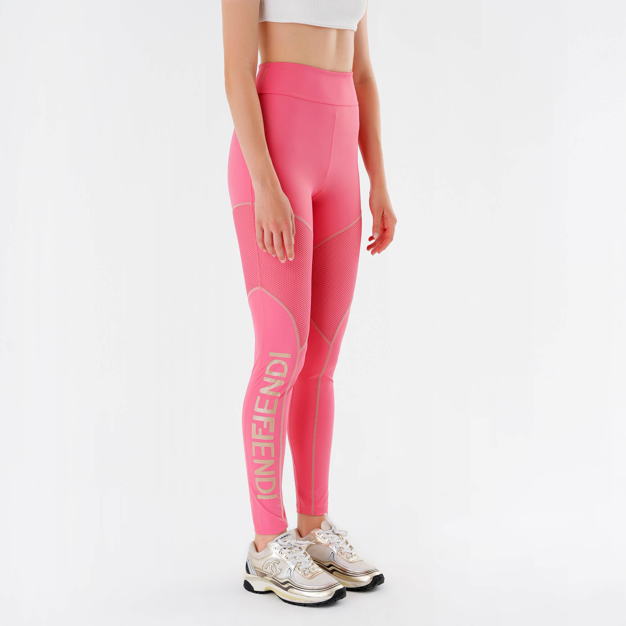 Fendi - Pink & Beige Mirror Gym Leggings M